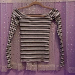 off the shoulder striped fitted shirt